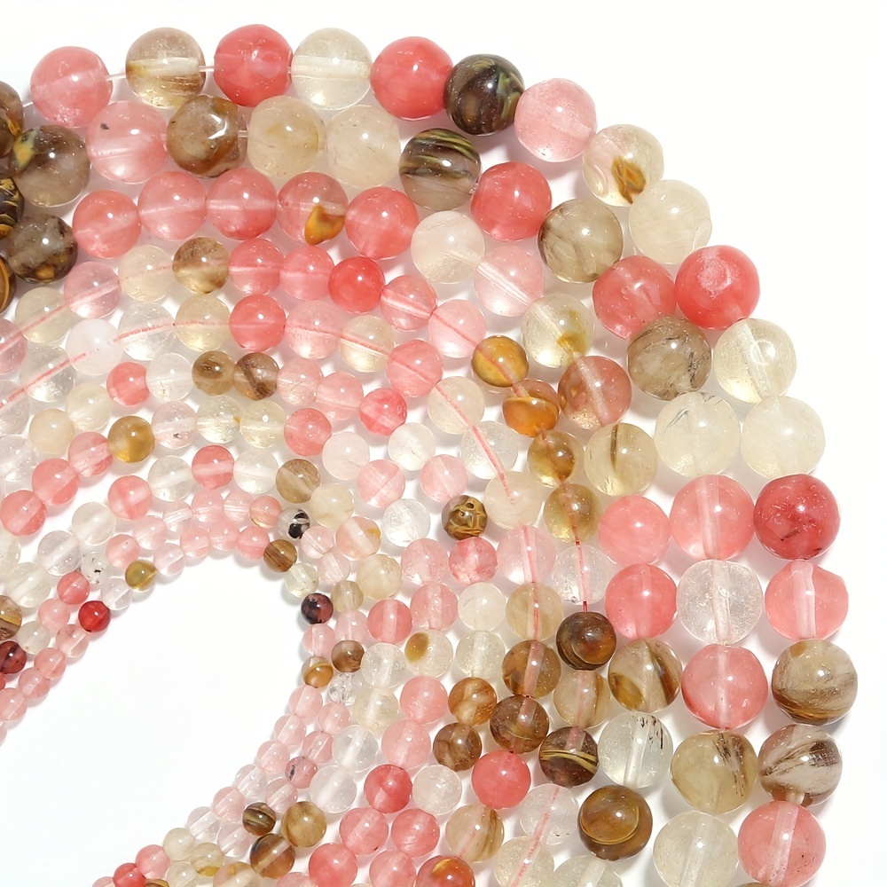 1 Strand Pink Watermelon Peel Stone Beads Round Loose Beads DIY Jewelry Making